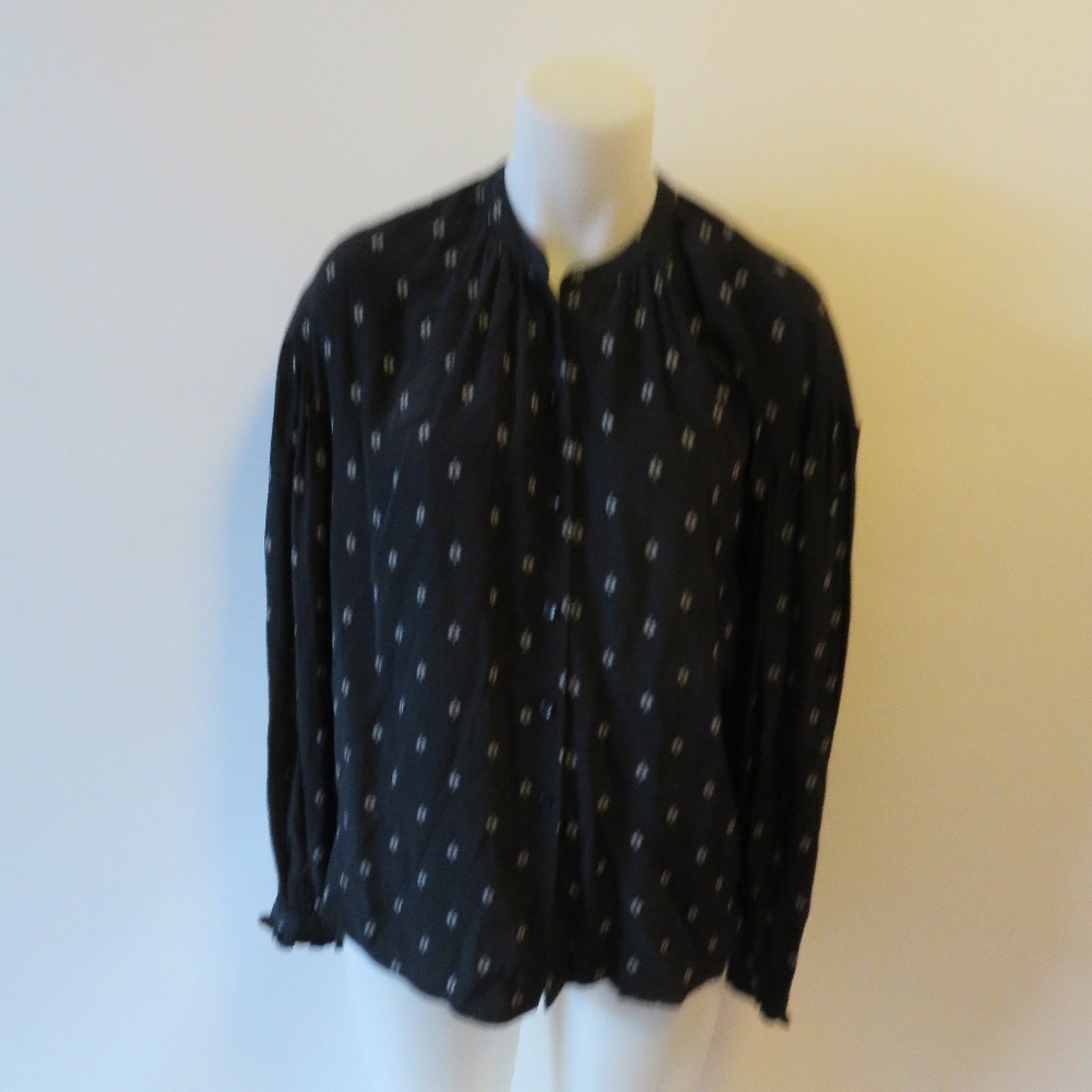 Something Navy Blue/White Button Down Blouse Xxs* - image 1